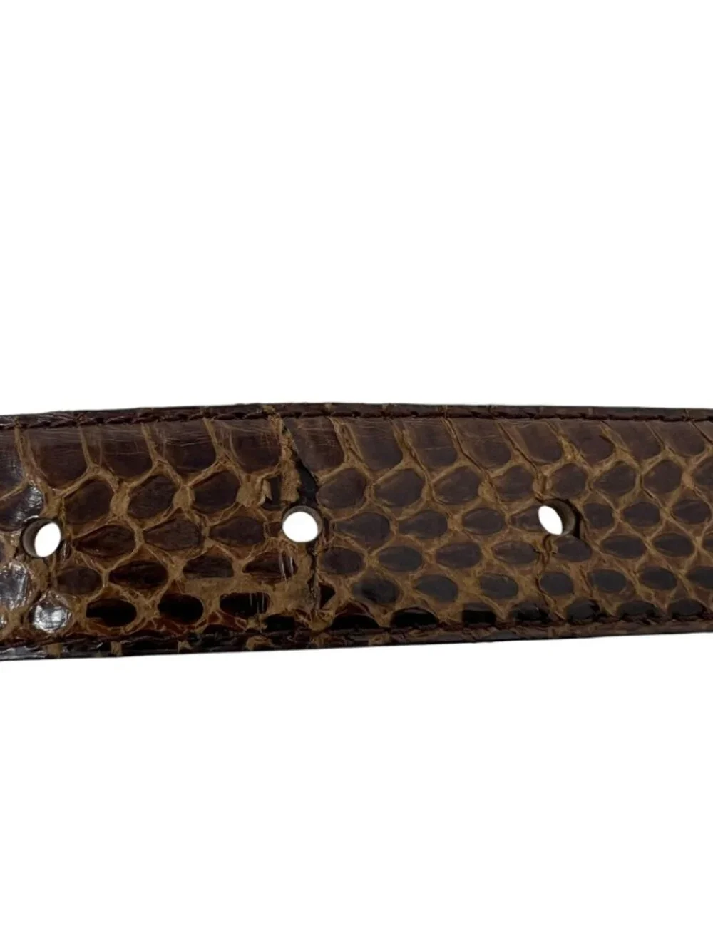 Jana Genuine Snakeskin Belt Womens L Brown Vintage Leather Brass Tone Buckle